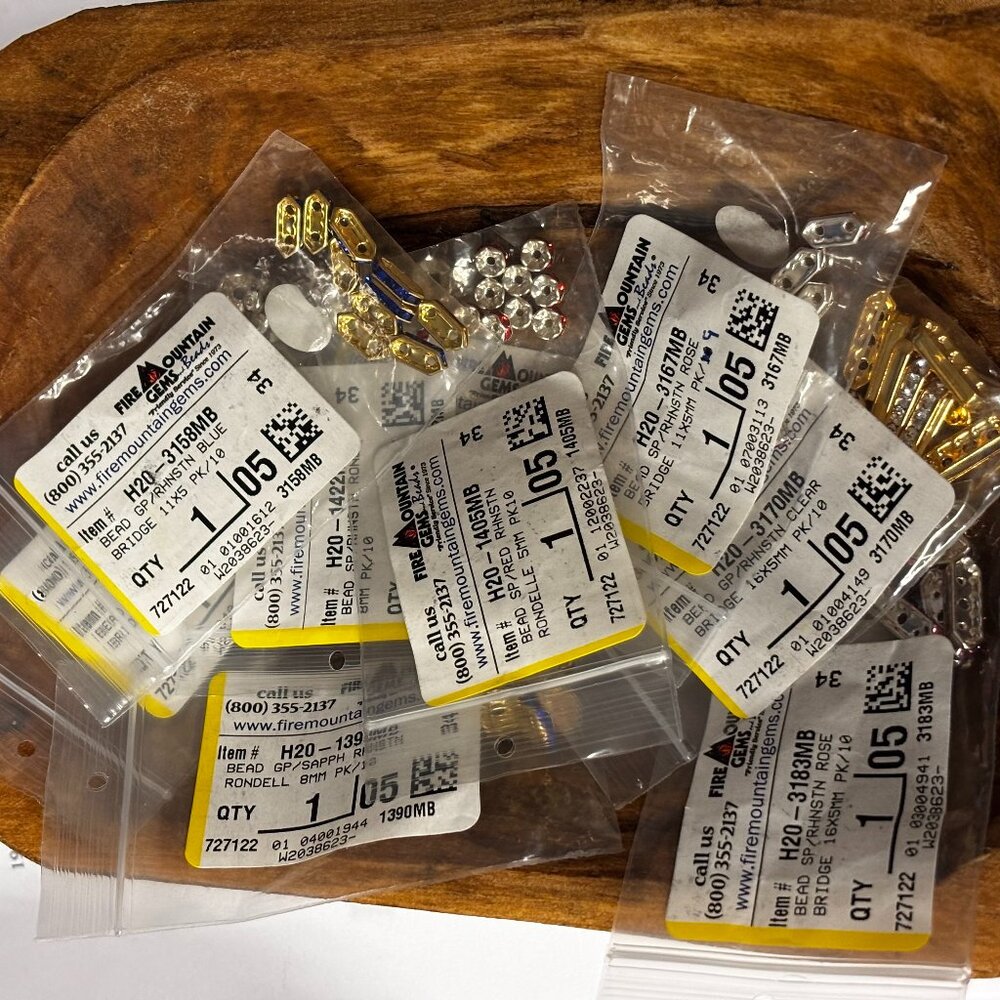 9 bags of Rhinestone Bead Spacers/Bridges/Rondelle  (Fire Mountain Gems)